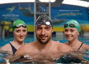 23 July 2013; Team Ireland swimmers, from left, Fiona Doyle, Barry Murphy, and Sycerika McMahon, in attendance at a Pre-World Championships Swimming briefing. National Aquatic Centre, Dublin. Picture credit: Brian Lawless / SPORTSFILE