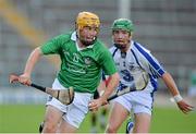 23 July 2013; Dean Coleman, Limerick, in action against William Hahessy, Waterford. Electric Ireland Munster GAA Hurling Minor Championship Final Replay, Limerick v Waterford, Semple Stadium, Thurles, Co. Tipperary. Picture credit: Barry Cregg / SPORTSFILE