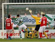 23 July 2013; Mark Quigley, Shamrock Rovers, beats St. Patrick's Athletic goalkeeper Rene Gilmartin to score his side's first goal. EA Sports Quarter-Final, Shamrock Rovers v St. Patrick's Athletic, Tallaght Stadium, Tallaght, Dublin. Picture credit: David Maher / SPORTSFILE
