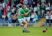 23 July 2013; Lorcan Lyons, left, and Barry Nash, Limerick, celebrate victory at the end of the game. Electric Ireland Munster GAA Hurling Minor Championship Final Replay, Limerick v Waterford, Semple Stadium, Thurles, Co. Tipperary. Picture credit: Barry Cregg / SPORTSFILE