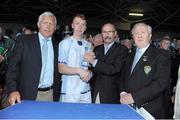 23 July 2013; Cian Lynch, Limerick, is presented with the Man of the Match award by Jerry O' Sullivan, left, Munster council vice-chairman, Mike Counihan, Sales Manager, Business Markets, Electric Ireland, and Robert Frost, Munster Council Chairman. Electric Ireland Munster GAA Hurling Minor Championship Final Replay, Limerick v Waterford, Semple Stadium, Thurles, Co. Tipperary. Picture credit: Barry Cregg / SPORTSFILE