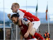 23 July 2013; Conan Byrne, left, St. Patrick's Athletic, celebrates after scoring his side's first goal with team-mate Lorcan Fitzgerald. EA Sports Quarter-Final, Shamrock Rovers v St. Patrick's Athletic, Tallaght Stadium, Tallaght, Dublin. Picture credit: David Maher / SPORTSFILE