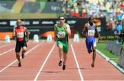 24 July 2013; Team Ireland’s Jason Smyth, from Eglinton, Co. Derry, on his way to winning the Men’s 100m – T13 semi-final, in a championship record time of 10.57, ahead of second place Nambala Johannes, Namibia, right, and seventh place Ulvi Shikhvaliyev, Azerbaijan, left. 2013 IPC Athletics World Championships, Stadium Parilly, Lyon, France. Picture credit: John Paul Thomas / SPORTSFILE