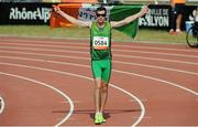 24 July 2013; Team Ireland’s Michael McKillop, from Newtownabbey, Co. Antrim, celebrates after winning the Men’s 1500 – T38 final, in a championship record time of 4:10.17. 2013 IPC Athletics World Championships, Stadium Parilly, Lyon, France. Picture credit: John Paul Thomas / SPORTSFILE