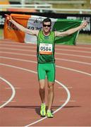 24 July 2013; Team Ireland’s Michael McKillop, from Newtownabbey, Co. Antrim, celebrates after winning the Men’s 1500 – T38 final, in a championship record time of 4:10.17. 2013 IPC Athletics World Championships, Stadium Parilly, Lyon, France. Picture credit: John Paul Thomas / SPORTSFILE