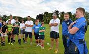 25 July 2013; Leinster players Tadgh Furlong, right, and Steve Crosbie, alongside coach Ben Armstrong, give some coaching advice to Participants at the Leinster School of Excellence. The King's Hospital, Palmerstown, Dublin. Picture credit: Barry Cregg / SPORTSFILE