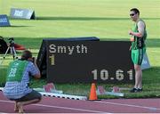 25 July 2013; Team Ireland’s Jason Smyth, from Eglinton, Co. Derry, poses for a photograph after winning the Men’s 100m – T13 final in a championship record time of 10:61sec. 2013 IPC Athletics World Championships, Stadium Parilly, Lyon, France. Picture credit: John Paul Thomas / SPORTSFILE