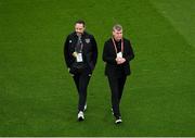 12 October 2021; Republic of Ireland manager Stephen Kenny, right, and sports physiologist David Forde before the international friendly match between Republic of Ireland and Qatar at Aviva Stadium in Dublin. Photo by Seb Daly/Sportsfile