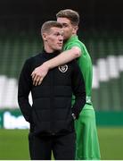 12 October 2021; James McClean, left, and Nathan Collins of Republic of Ireland before the international friendly match between Republic of Ireland and Qatar at Aviva Stadium in Dublin. Photo by Stephen McCarthy/Sportsfile