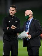 12 October 2021; Paul Martyn of the FAI with match official Ian McNabb before the international friendly match between Republic of Ireland and Qatar at Aviva Stadium in Dublin. Photo by Stephen McCarthy/Sportsfile