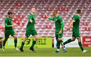 13 October 2021; Mark O'Mahony of Republic of Ireland celebrates with team-mate Sam Curtis after scoring their side's first goal during the UEFA U17 Championship Qualifying Round Group 5 match between Republic of Ireland and Poland at Turner's Cross in Cork. Photo by Eóin Noonan/Sportsfile