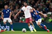 12 October 2021; Hassan Alhaydos of Qatar in action against John Egan of Republic of Ireland during the international friendly match between Republic of Ireland and Qatar at Aviva Stadium in Dublin. Photo by Stephen McCarthy/Sportsfile