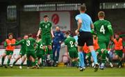 13 October 2021; James McManus of Republic of Ireland celebrates after team-mate Justin Ferizaj scored their side's second goal during the UEFA U17 Championship Qualifying Round Group 5 match between Republic of Ireland and Poland at Turner's Cross in Cork. Photo by Eóin Noonan/Sportsfile