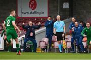 13 October 2021; Republic of Ireland manager Colin O'Brien celebrates after Justin Ferizaj of Republic of Ireland scored his side's second goal during the UEFA U17 Championship Qualifying Round Group 5 match between Republic of Ireland and Poland at Turner's Cross in Cork. Photo by Eóin Noonan/Sportsfile