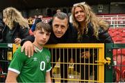 13 October 2021; Rocco Vata of Republic of Ireland with his father, former Celtic and Albanian footballer Rudi, and his mother Anne Frances after the UEFA U17 Championship Qualifying Round Group 5 match between Republic of Ireland and Poland at Turner's Cross in Cork. Photo by Eóin Noonan/Sportsfile