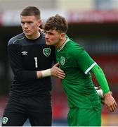 13 October 2021; Conor Walsh of Republic of Ireland, left, with team-mate Kevin Zefi after the UEFA U17 Championship Qualifying Round Group 5 match between Republic of Ireland and Poland at Turner's Cross in Cork. Photo by Eóin Noonan/Sportsfile