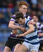 13 October 2021; Derry Moloney of Blackrock College is tackled by Simon Horgan of Terenure College during the Bank of Ireland Leinster Schools Junior Cup semi-final match between Blackrock College and Terenure College at Energia Park in Dublin. Photo by Piaras Ó Mídheach/Sportsfile