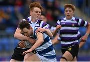 13 October 2021; Derry Moloney of Blackrock College is tackled by Simon Horgan of Terenure College during the Bank of Ireland Leinster Schools Junior Cup semi-final match between Blackrock College and Terenure College at Energia Park in Dublin. Photo by Piaras Ó Mídheach/Sportsfile