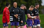 13 October 2021; Simon Zebo, second from left, and Kevin O'Byrne during Munster rugby squad training at the University of Limerick in Limerick. Photo by Brendan Moran/Sportsfile