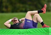 13 October 2021; Chris Cloete relaxes before the start of Munster rugby squad training at the University of Limerick in Limerick. Photo by Brendan Moran/Sportsfile