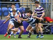 13 October 2021; Ólan Storey of Terenure College is tackled by Hubie McCarthy of Blackrock College during the Bank of Ireland Leinster Schools Junior Cup semi-final match between Blackrock College and Terenure College at Energia Park in Dublin. Photo by Piaras Ó Mídheach/Sportsfile