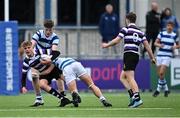 13 October 2021; Casper Lorin Gabriel of Terenure College is tackled by Donie Grehan of Blackrock College during the Bank of Ireland Leinster Schools Junior Cup semi-final match between Blackrock College and Terenure College at Energia Park in Dublin. Photo by Piaras Ó Mídheach/Sportsfile