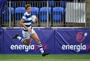 13 October 2021; Charlie Molony of Blackrock College on his way to scoring his side's third try during the Bank of Ireland Leinster Schools Junior Cup semi-final match between Blackrock College and Terenure College at Energia Park in Dublin. Photo by Piaras Ó Mídheach/Sportsfile