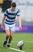 13 October 2021; Conor O'Shaughnessy of Blackrock College prepares to take a conversion during the Bank of Ireland Leinster Schools Junior Cup semi-final match between Blackrock College and Terenure College at Energia Park in Dublin. Photo by Piaras Ó Mídheach/Sportsfile