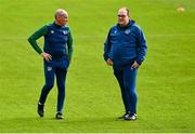 13 October 2021; Republic of Ireland assistant coach Ian Hill, left, with kitman Gary Power during the UEFA U17 Championship Qualifying Round Group 5 match between Republic of Ireland and Poland at Turner's Cross in Cork. Photo by Eóin Noonan/Sportsfile