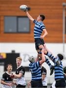 14 October 2021; Conan Lennon of St Vincent’s Castleknock College takes the ball in the lineout during the Bank of Ireland Leinster Schools Junior Cup semi-final match between St Vincent’s Castleknock College and Newbridge College at Energia Park in Dublin. Photo by Matt Browne/Sportsfile