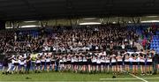14 October 2021; Newbridge College players and supporters celebrate after the Bank of Ireland Leinster Schools Junior Cup semi-final match between St Vincent’s Castleknock College and Newbridge College at Energia Park in Dublin. Photo by Matt Browne/Sportsfile