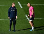 15 October 2021; Head coach Leo Cullen with Rhys Ruddock during the Leinster rugby captain's run at RDS Arena in Dublin. Photo by Piaras Ó Mídheach/Sportsfile