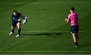 15 October 2021; Cian Healy, left, and James Lowe during the Leinster rugby captain's run at RDS Arena in Dublin. Photo by Piaras Ó Mídheach/Sportsfile