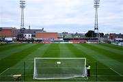 15 October 2021; Dalymount Park groundman Noel Cosgrove hangs the netting on the goalposts before the SSE Airtricity League Premier Division match between Bohemians and Dundalk at Dalymount Park in Dublin. Photo by Ben McShane/Sportsfile