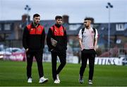 15 October 2021; Dundalk players, from left, Patrick Hoban, Sam Stanton and Michael Duffy arrive before the SSE Airtricity League Premier Division match between Bohemians and Dundalk at Dalymount Park in Dublin. Photo by Ben McShane/Sportsfile