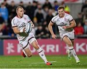 15 October 2021; Will Addison, left, and Stewart Moore of Ulster during the United Rugby Championship match between Ulster and Emirates Lions at Kingspan Stadium in Belfast. Photo by Ramsey Cardy/Sportsfile