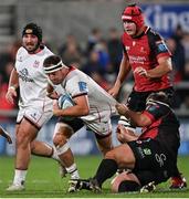 15 October 2021; Rob Herring of Ulster is tackled by Carlu Sadie of Emirates Lions during the United Rugby Championship match between Ulster and Emirates Lions at Kingspan Stadium in Belfast. Photo by Ramsey Cardy/Sportsfile