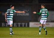 15 October 2021; Ronan Finn of Shamrock Rovers, left, gives the captain's armband to team-mate Sean Gannon before being substituted during the SSE Airtricity League Premier Division match between Shamrock Rovers and Sligo Rovers at Tallaght Stadium in Dublin. Photo by Seb Daly/Sportsfile