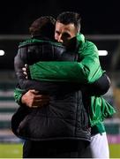 15 October 2021; Shamrock Rovers manager Stephen Bradley, left, and Aaron Greene after their side's victory over Sligo Rovers in their SSE Airtricity League Premier Division match at Tallaght Stadium in Dublin. Photo by Seb Daly/Sportsfile