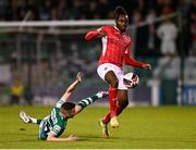15 October 2021; Andre Wright of Sligo Rovers in action against Gary O'Neill of Shamrock Rovers during the SSE Airtricity League Premier Division match between Shamrock Rovers and Sligo Rovers at Tallaght Stadium in Dublin. Photo by Seb Daly/Sportsfile