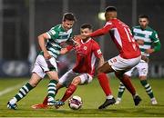 15 October 2021; Ronan Finn of Shamrock Rovers in action against Adam McDonnell and Melvyn Lorenzen of Sligo Rovers during the SSE Airtricity League Premier Division match between Shamrock Rovers and Sligo Rovers at Tallaght Stadium in Dublin. Photo by Seb Daly/Sportsfile