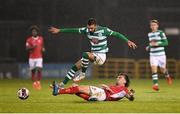 15 October 2021; Danny Mandroiu of Shamrock Rovers is tackled by John Mahon of Sligo Rovers during the SSE Airtricity League Premier Division match between Shamrock Rovers and Sligo Rovers at Tallaght Stadium in Dublin. Photo by Seb Daly/Sportsfile