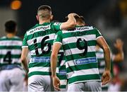 15 October 2021; Aaron Greene of Shamrock Rovers, right, is congratulated by team-mate Gary O'Neill after scoring their side's second goal during the SSE Airtricity League Premier Division match between Shamrock Rovers and Sligo Rovers at Tallaght Stadium in Dublin. Photo by Seb Daly/Sportsfile
