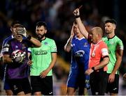 15 October 2021; Brian Murphy of Waterford is shown a red card by referee Graham Kelly during the SSE Airtricity League Premier Division match between Waterford and Finn Harps at the RSC in Waterford. Photo by Michael P Ryan/Sportsfile