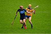 16 October 2021; Joe McManus of St Judes in action against Sean Burke of Na Fianna during the Go Ahead Dublin County Senior Club Hurling Championship quarter-final match between Na Fianna and St Jude's at Parnell Park in Dublin. Photo by Eóin Noonan/Sportsfile