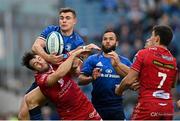 16 October 2021; Garry Ringrose of Leinster and Ryan Conbeer of Scarlets during the United Rugby Championship match between Leinster and Scarlets at the RDS Arena in Dublin. Photo by Ramsey Cardy/Sportsfile