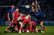 16 October 2021; Gareth Davies of Scarlets executes a box-kick, under pressure from Andrew Porter of Leinster, during the United Rugby Championship match between Leinster and Scarlets at the RDS Arena in Dublin. Photo by Seb Daly/Sportsfile