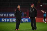 16 October 2021; Munster head coach Johann van Graan, left, and Munster coach Stephen Larkham before the United Rugby Championship match between Munster and Connacht at Thomond Park in Limerick. Photo by David Fitzgerald/Sportsfile