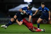 16 October 2021; Caelan Doris of Leinster is tackled by Tomas Lezana of Scarlets during the United Rugby Championship match between Leinster and Scarlets at the RDS Arena in Dublin. Photo by Harry Murphy/Sportsfile