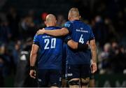 16 October 2021; Rhys Ruddock, left, and Ross Molony of Leinster after their side's victory over Scarlets in their United Rugby Championship match at the RDS Arena in Dublin. Photo by Seb Daly/Sportsfile